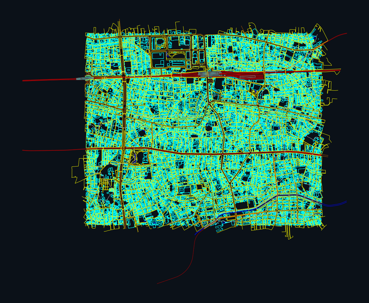 CAD で開いた DXF 図面（黒背景）